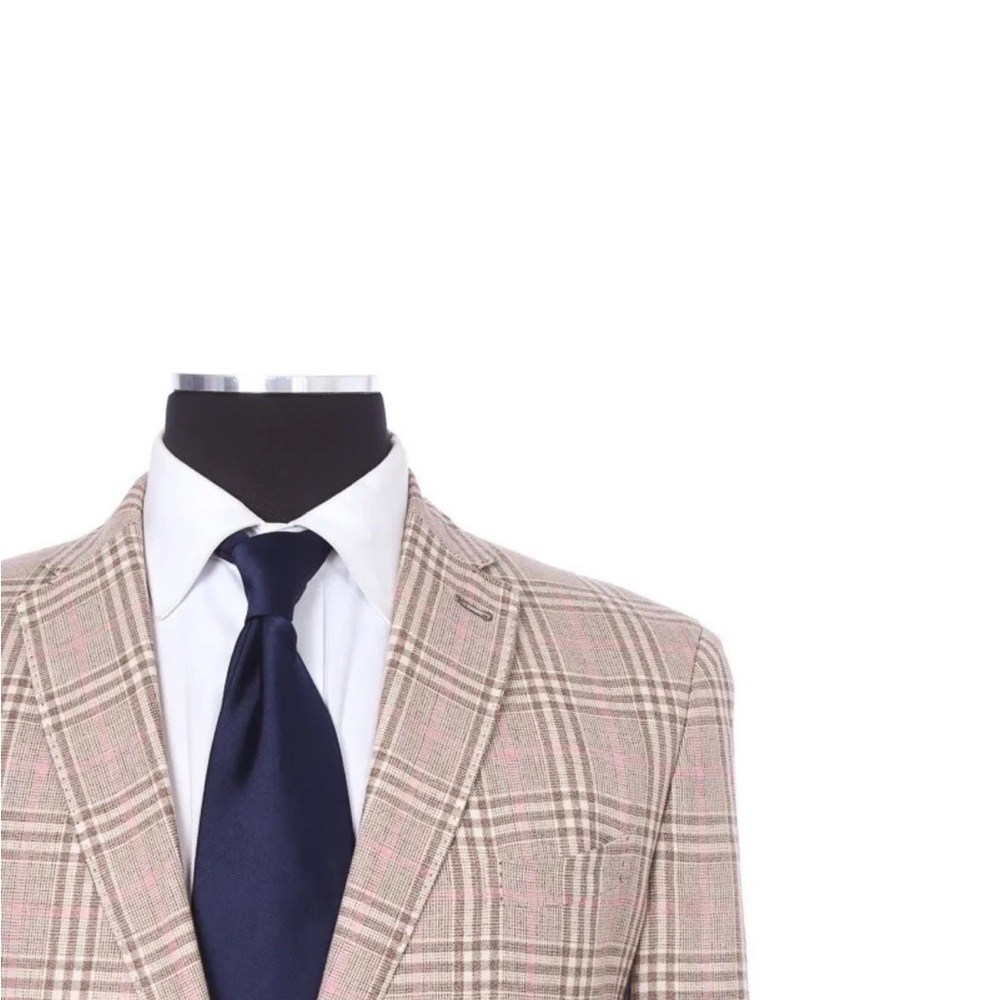 Cantarelli Italy men’s linen mix biscuit mocha pink blazer maxi plaid jacket
